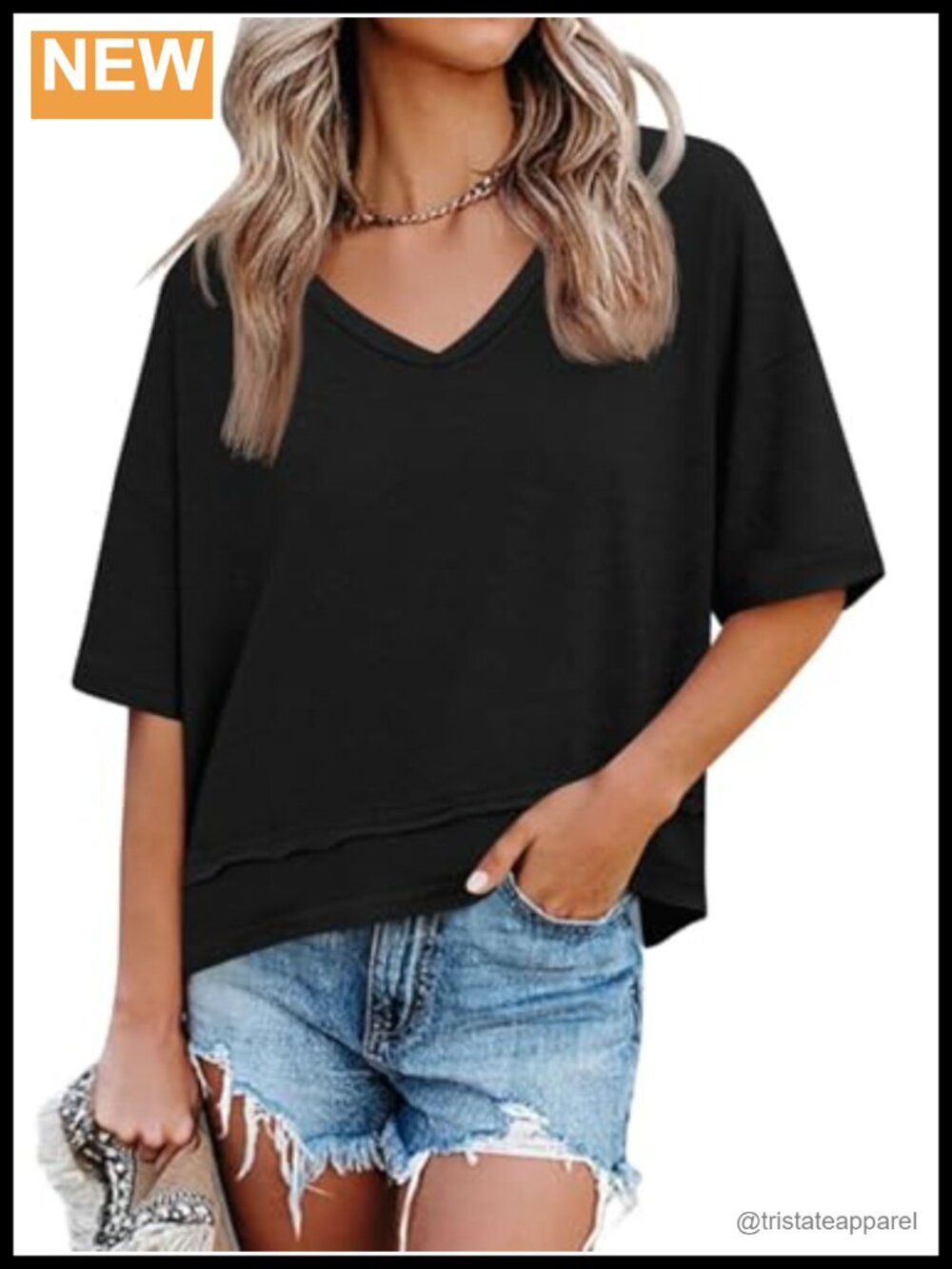 Womens V Neck Loose Fit Short Sleeve T Shirt Casual Summer Top